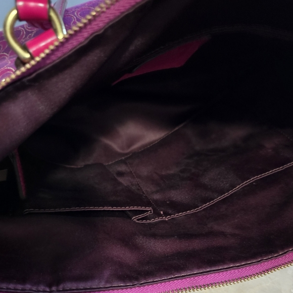 Coach Poppy Signature Metallic Outline Pink Purple Tote & Dust Bag - Picture 11 of 15